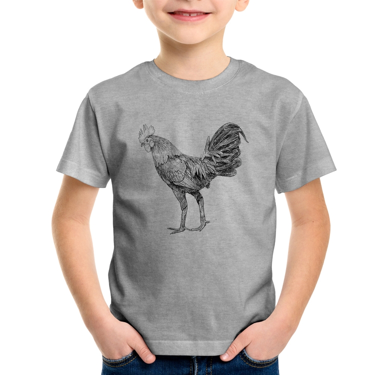 Camiseta Infantil Galo Desenho - Cinza