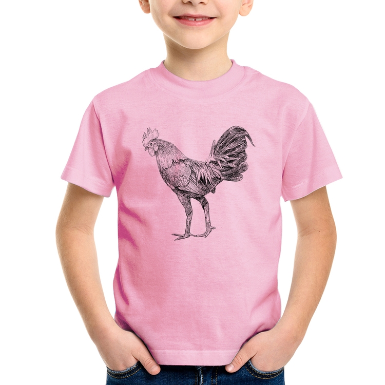 Camiseta Infantil Galo Desenho - Rosa Bebê