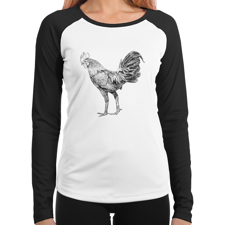 Baby Look Raglan Galo Desenho Manga Longa
