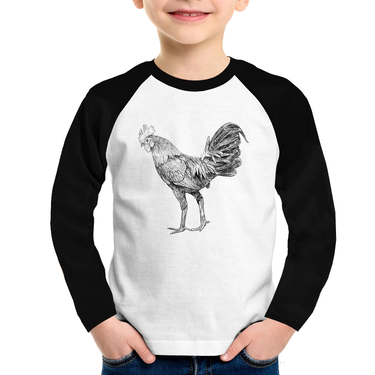 Camiseta Raglan Infantil Galo Desenho Manga Longa