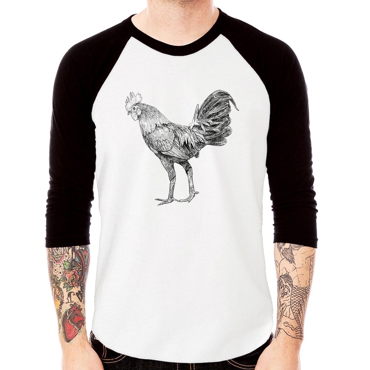 Camiseta Raglan Galo Desenho Manga 3/4