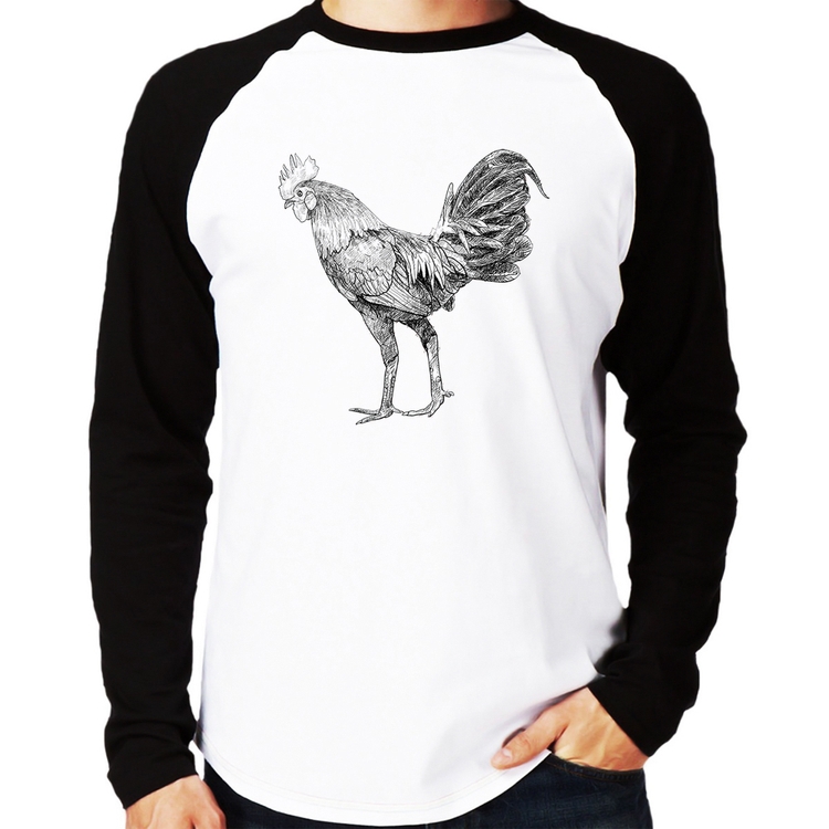 Camiseta Raglan Galo Desenho Manga Longa