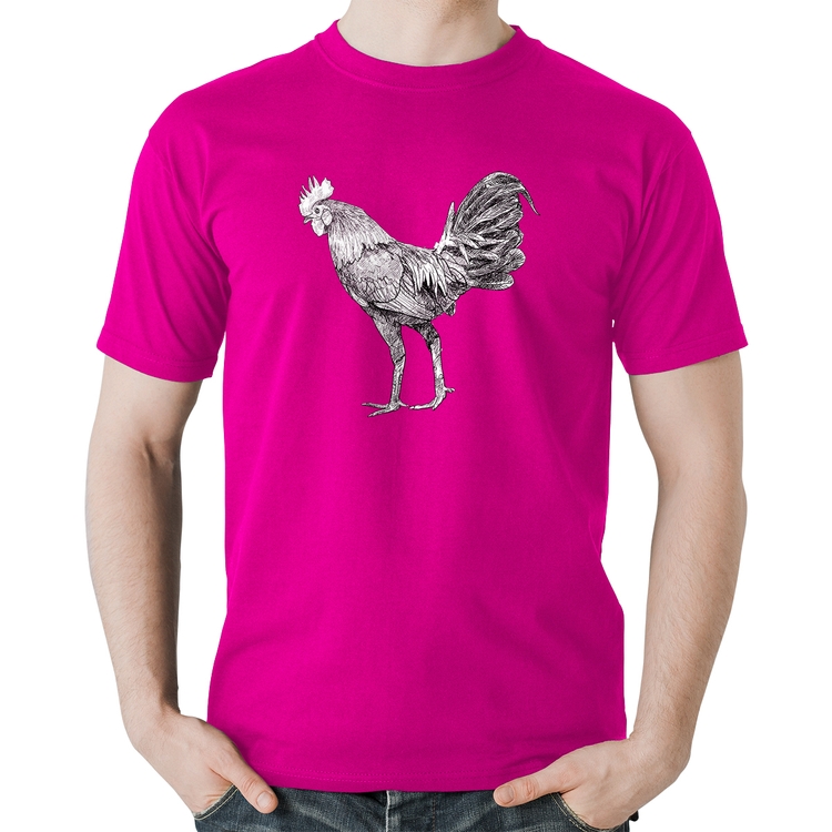Camiseta Algodão Galo Desenho - Rosa