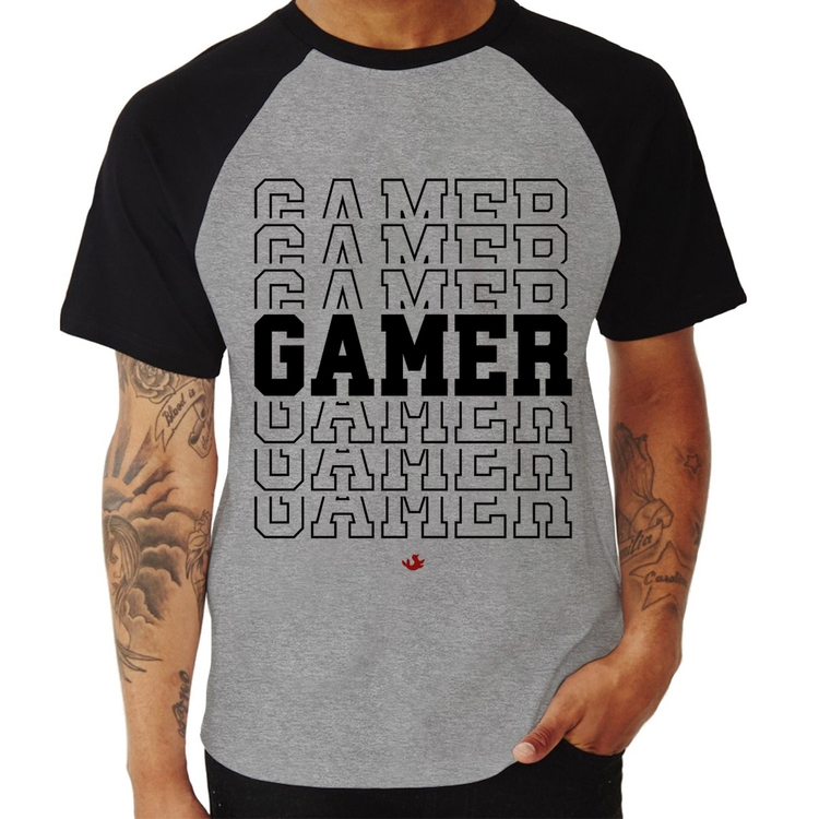Camiseta Raglan Gamer - Cinza/Preto