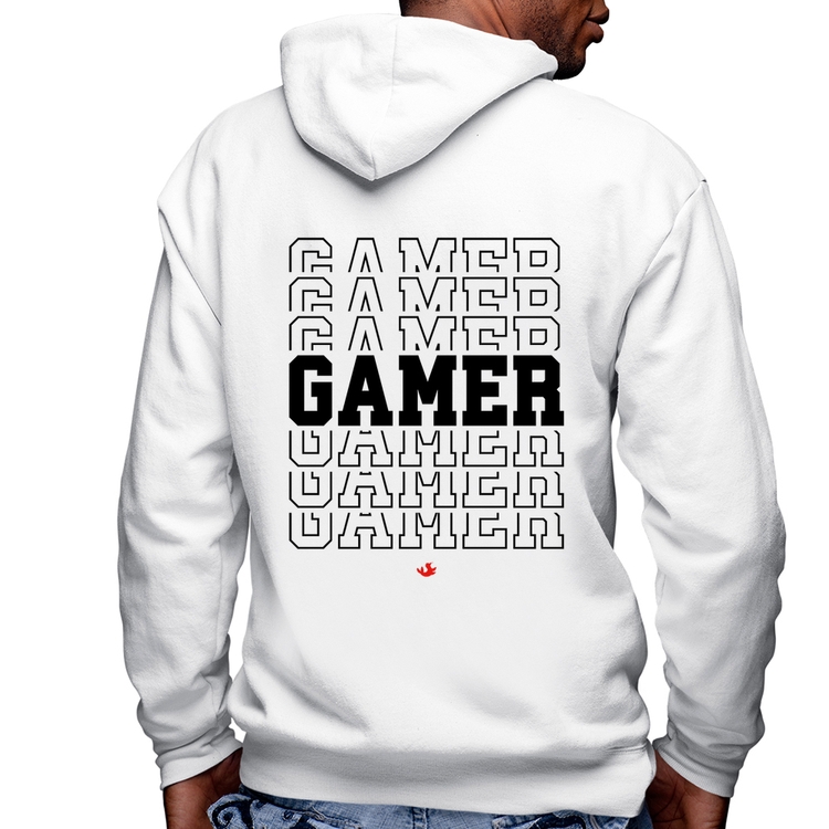 Blusa Moletom Gamer Masculina com Capuz e Zíper - Branca