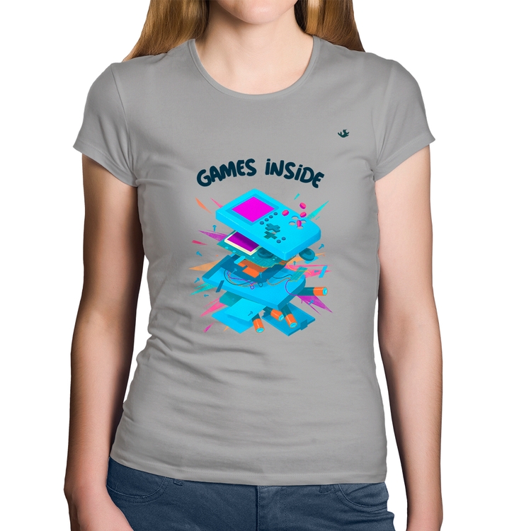 Baby Look Algodão Games Inside - Cinza