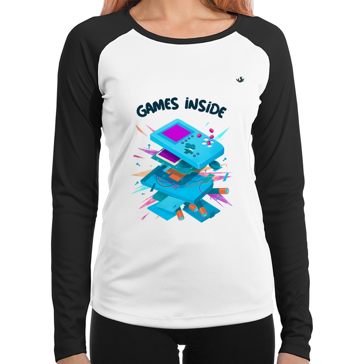 Baby Look Raglan Games Inside Manga Longa