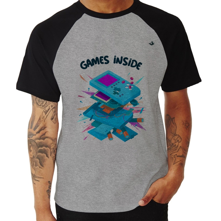 Camiseta Raglan Games Inside - Cinza/Preto