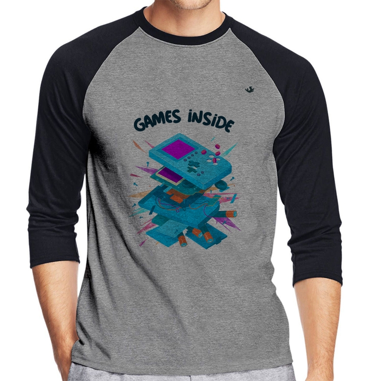 Camiseta Raglan Games Inside Manga 3/4 - Cinza/Preto