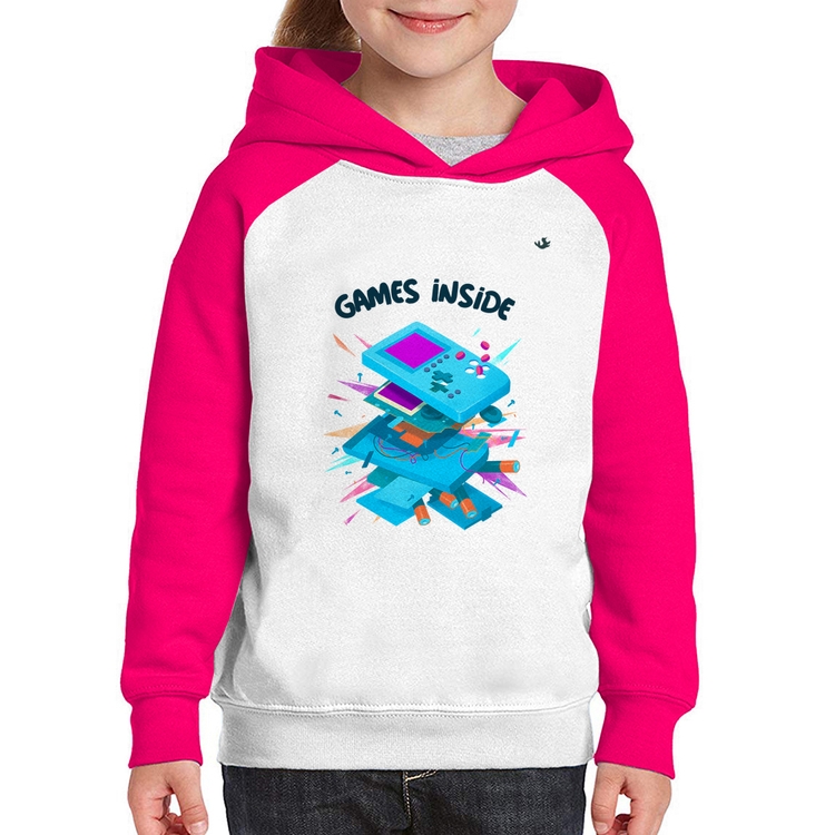 Moletom Infantil Games Inside - Branco/Rosa