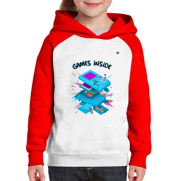 Moletom Infantil Games Inside - Branco/Vermelho