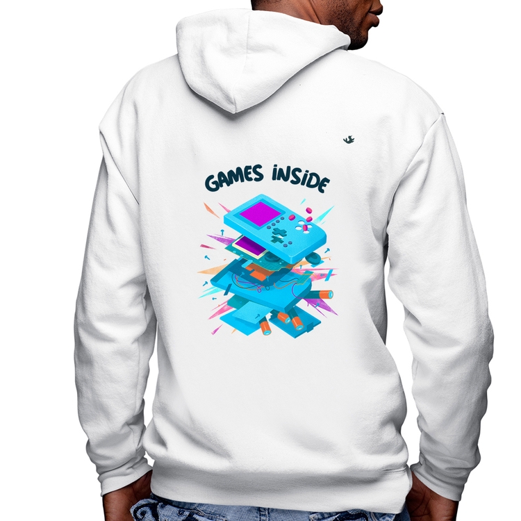 Blusa Moletom Games Inside Masculina com Capuz e Zíper - Branca