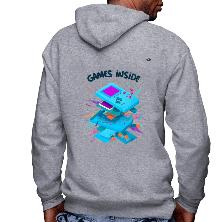 Blusa Moletom Games Inside Masculina com Capuz e Zíper - Mescla