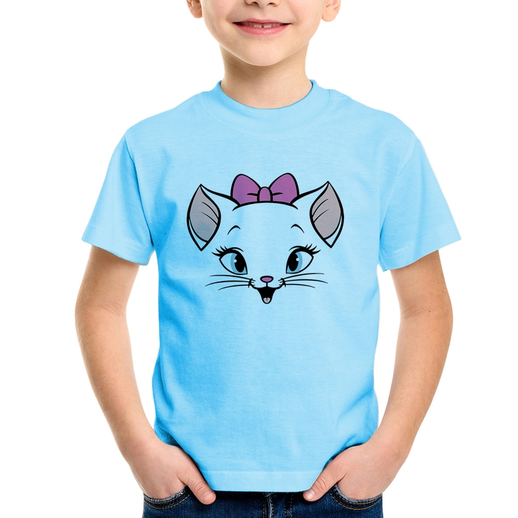 Camiseta Infantil Gatinha - Azul Bebê