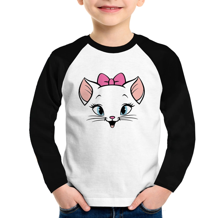 Camiseta Raglan Infantil Gatinha Manga Longa