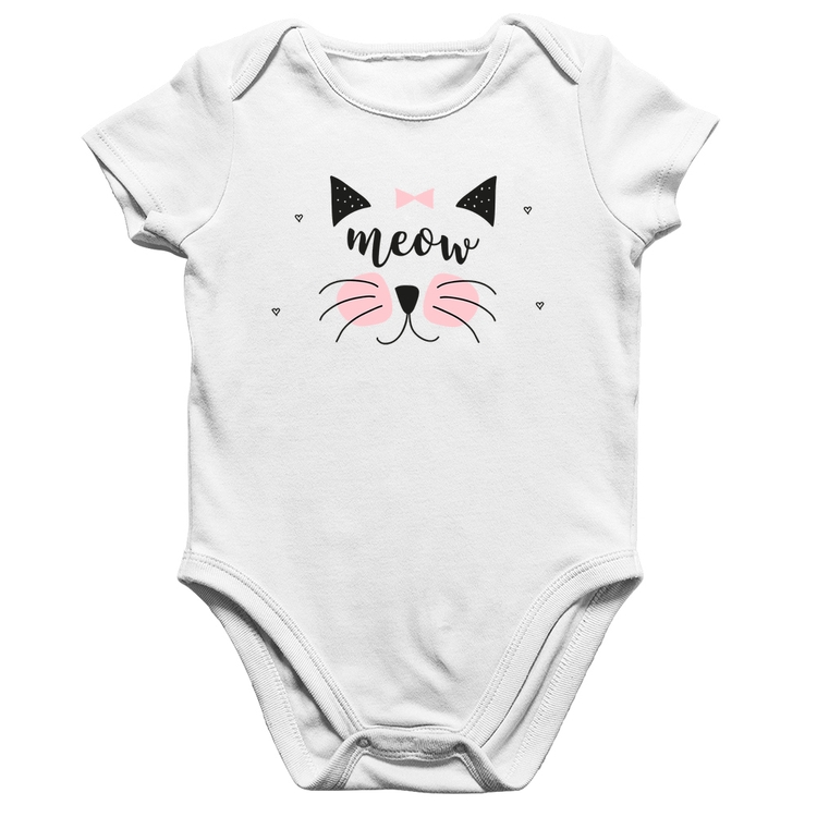 Body Bebê Algodão Gatinha Meow - Branco