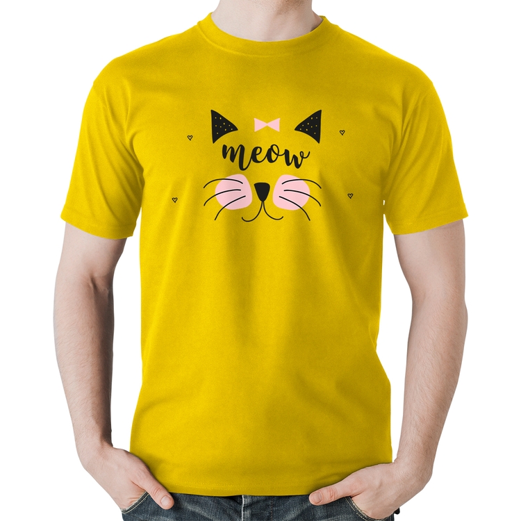 Camiseta Algodão Gatinha Meow - Amarela