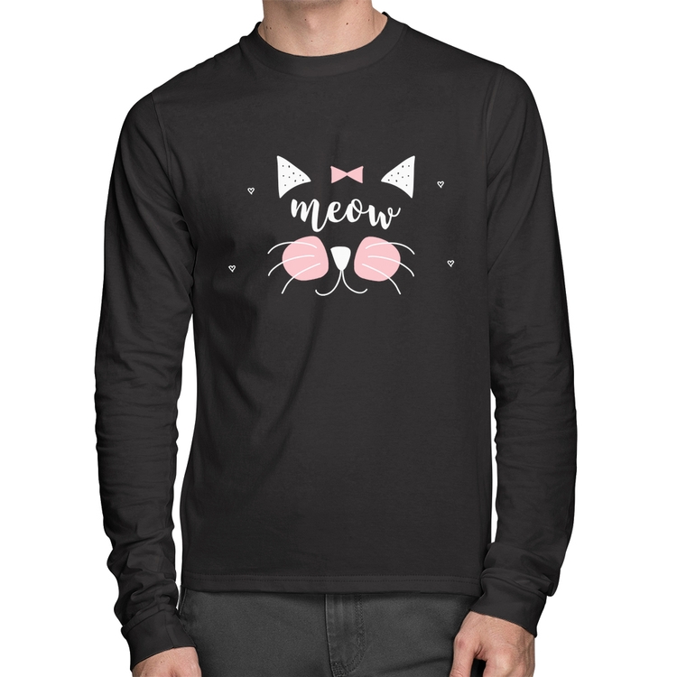 Camiseta Algodão Gatinha Meow Manga Longa