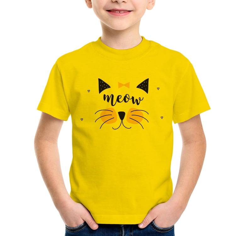 Camiseta Infantil Gatinha Meow - Amarela