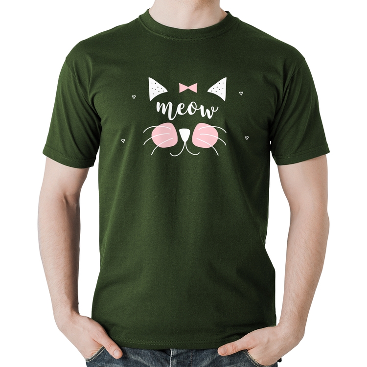 Camiseta Algodão Gatinha Meow - Musgo