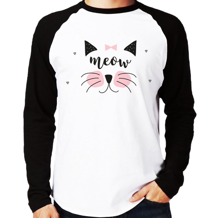 Camiseta Raglan Gatinha Meow Manga Longa