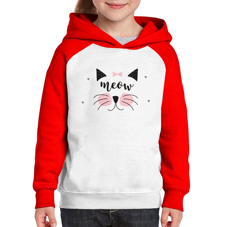Moletom Infantil Gatinha Meow - Branco/Vermelho