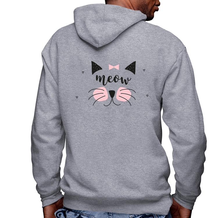 Blusa Moletom Gatinha Meow Masculina com Capuz e Zíper - Mescla