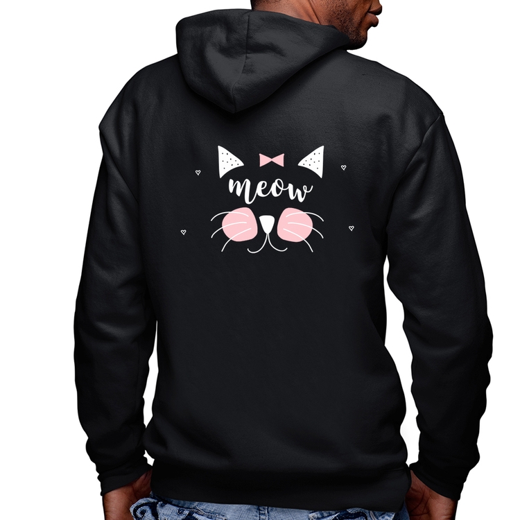 Blusa Moletom Gatinha Meow Masculina com Capuz e Zíper