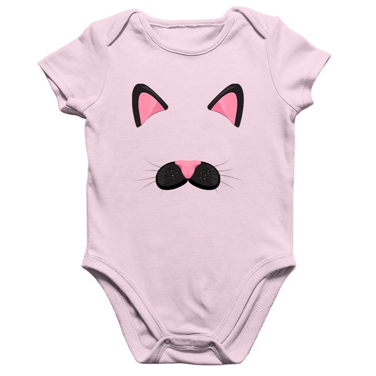 Body Bebê Algodão Gatinha Orelhinha - Rosa Bebê