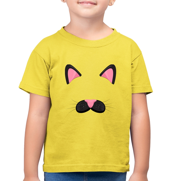 Camiseta Algodão Infantil Gatinha Orelhinha - Amarelo Canário