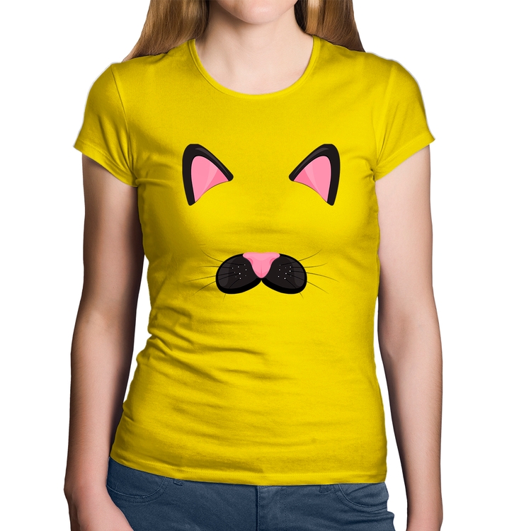 Baby Look Algodão Gatinha Orelhinha - Amarela