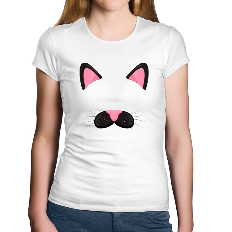 Baby Look Algodão Gatinha Orelhinha - Branca