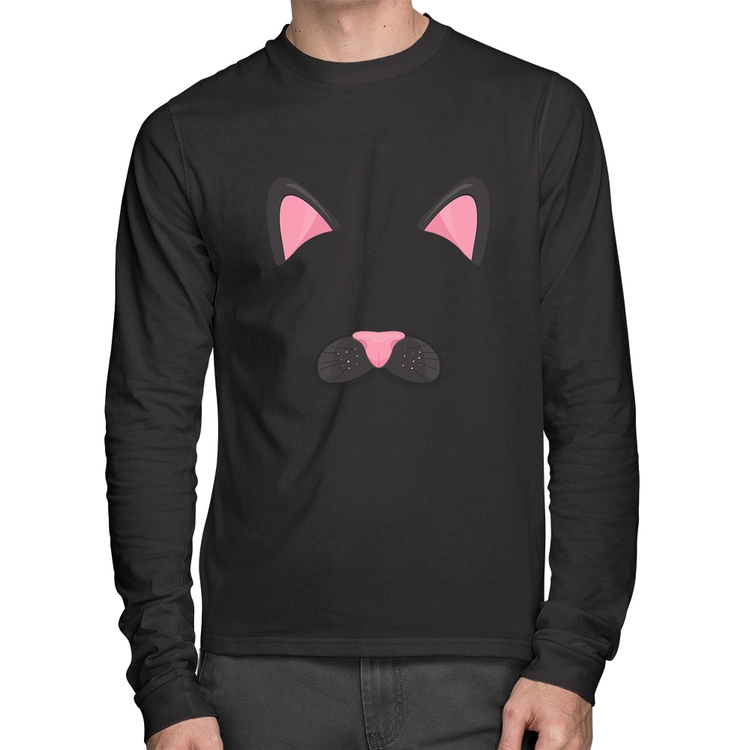 Camiseta Algodão Gatinha Orelhinha Manga Longa