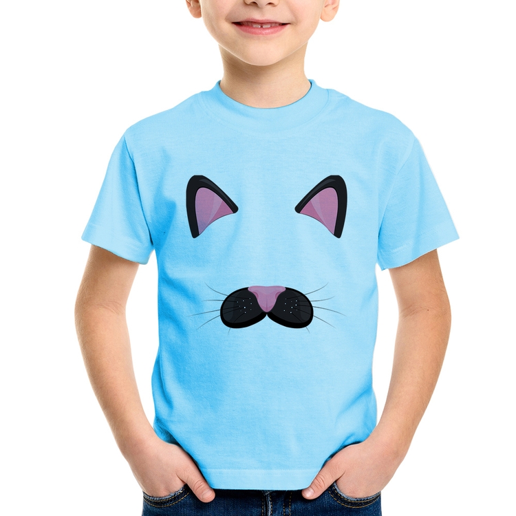 Camiseta Infantil Gatinha Orelhinha - Azul Bebê