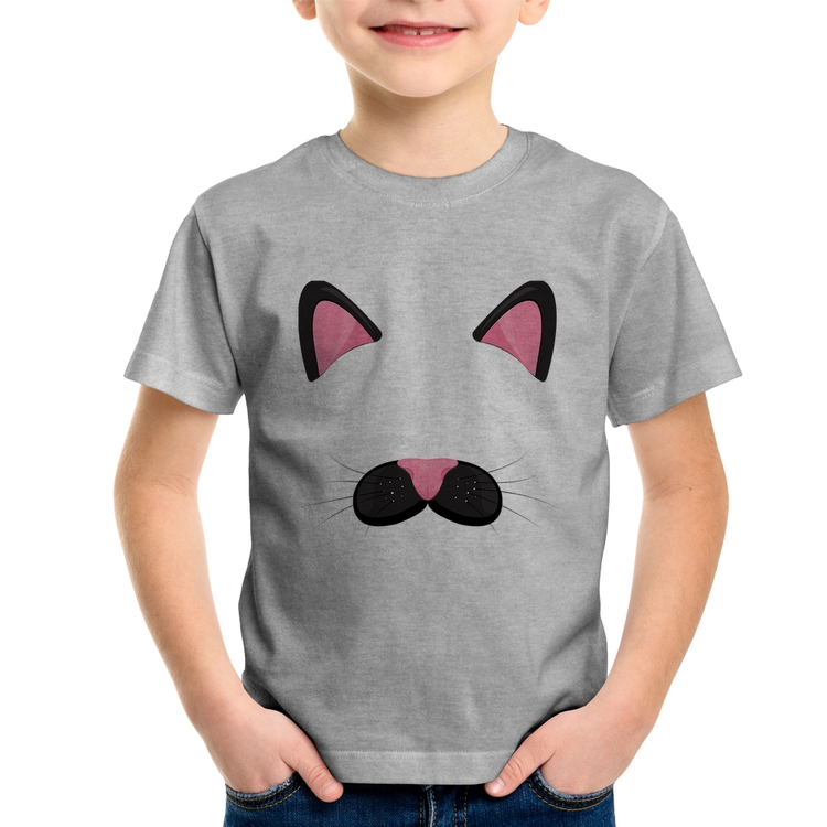 Camiseta Infantil Gatinha Orelhinha - Cinza