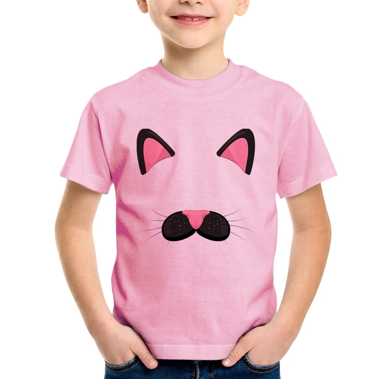 Camiseta Infantil Gatinha Orelhinha - Rosa Bebê