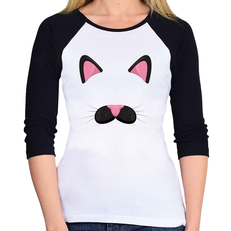 Baby Look Raglan Gatinha Orelhinha Manga 3/4