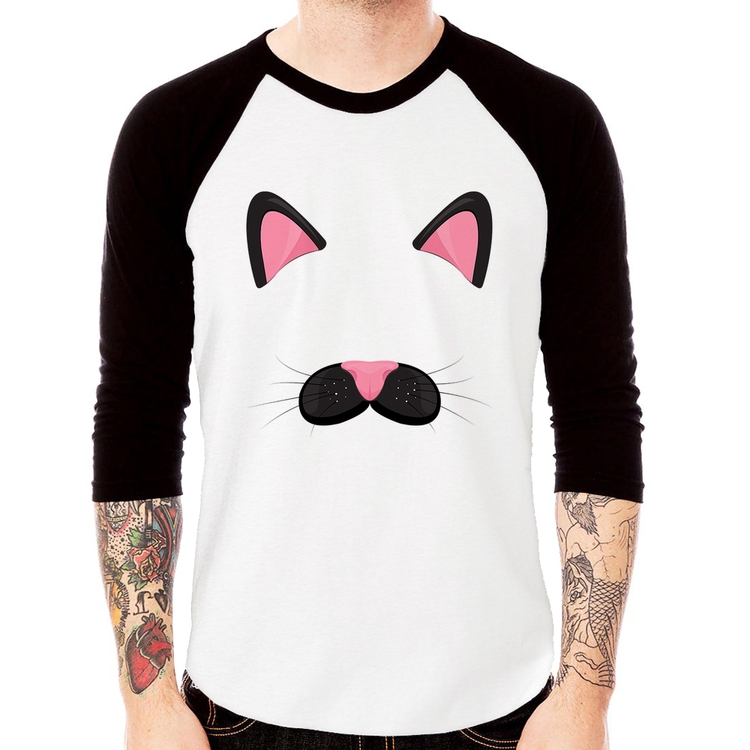Camiseta Raglan Gatinha Orelhinha Manga 3/4