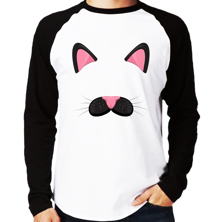 Camiseta Raglan Gatinha Orelhinha Manga Longa
