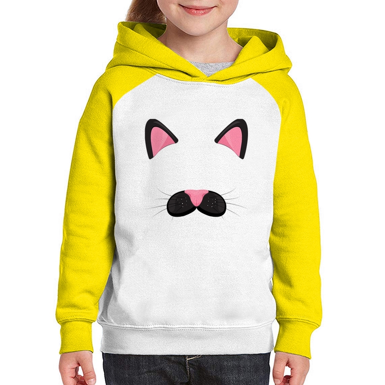 Moletom Infantil Gatinha Orelhinha - Branco/Amarelo