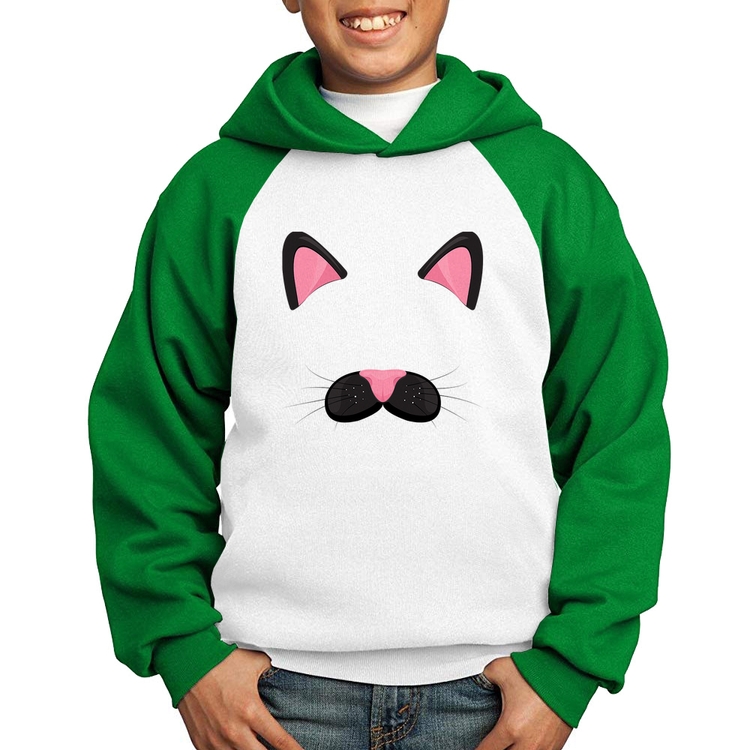 Moletom Infantil Gatinha Orelhinha - Branco/Verde