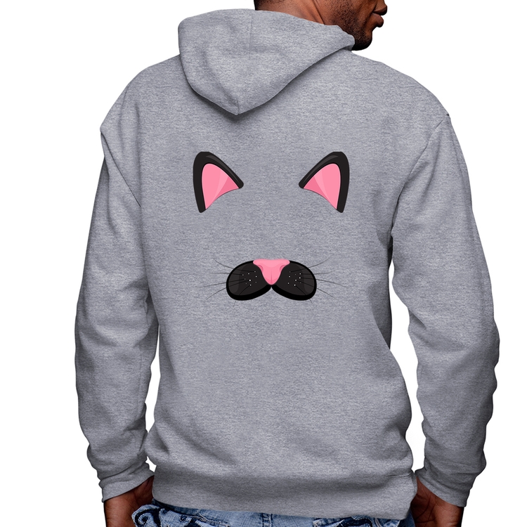 Blusa Moletom Gatinha Orelhinha Masculina com Capuz e Zíper - Mescla