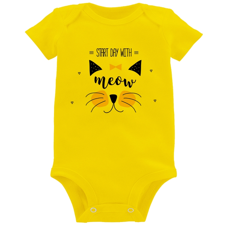 Body Bebê Gatinha Start Day With Meow - Amarelo