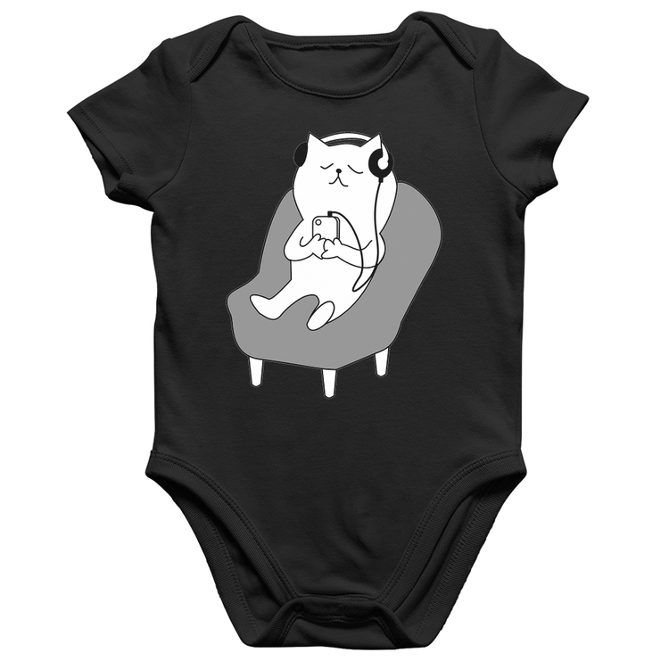 Body Bebê Algodão Gatinho Ouvindo Música
