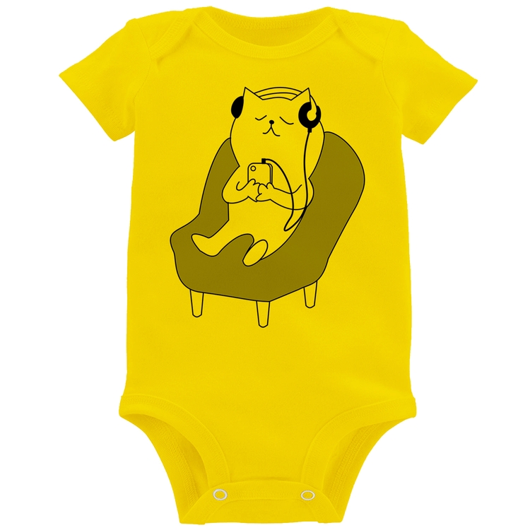 Body Bebê Gatinho Ouvindo Música - Amarelo