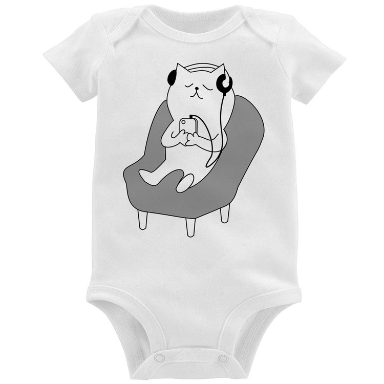 Body Bebê Gatinho Ouvindo Música