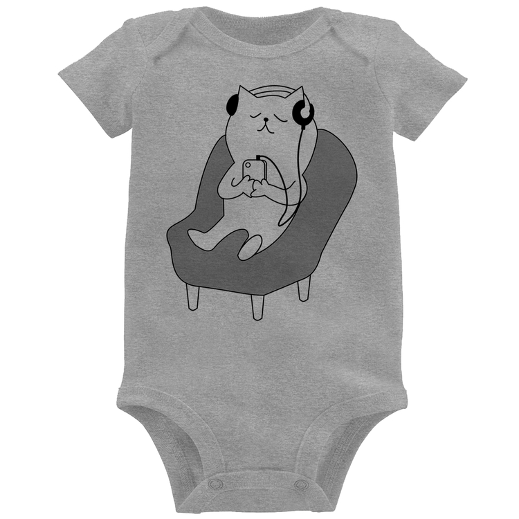 Body Bebê Gatinho Ouvindo Música - Cinza