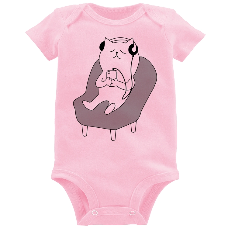 Body Bebê Gatinho Ouvindo Música - Rosa Bebê