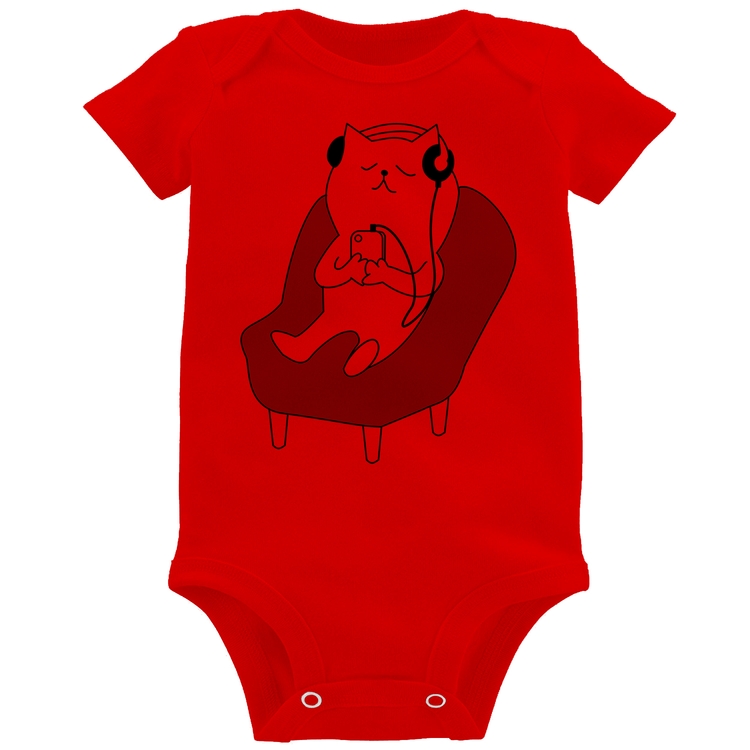 Body Bebê Gatinho Ouvindo Música - Vermelho
