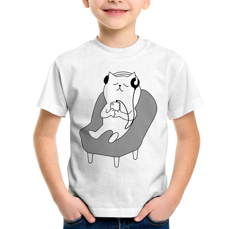 Camiseta Infantil Gatinho Ouvindo Música